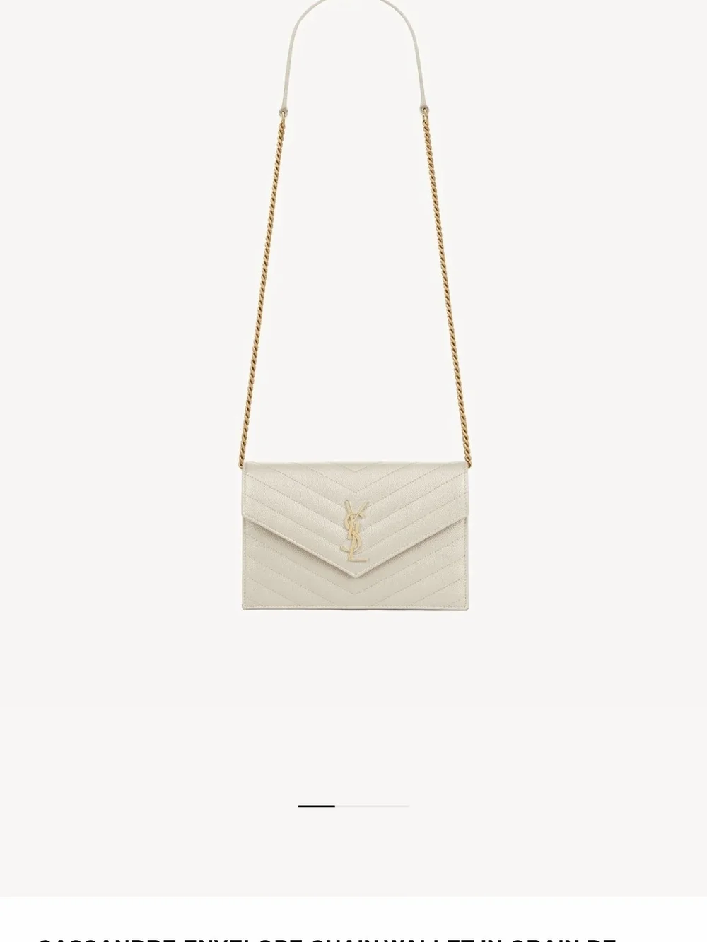 YSL CASSANDRE ENVELOPE CHAIN WALLET IN GRAIN DE POUDRE LEATHER WHITE